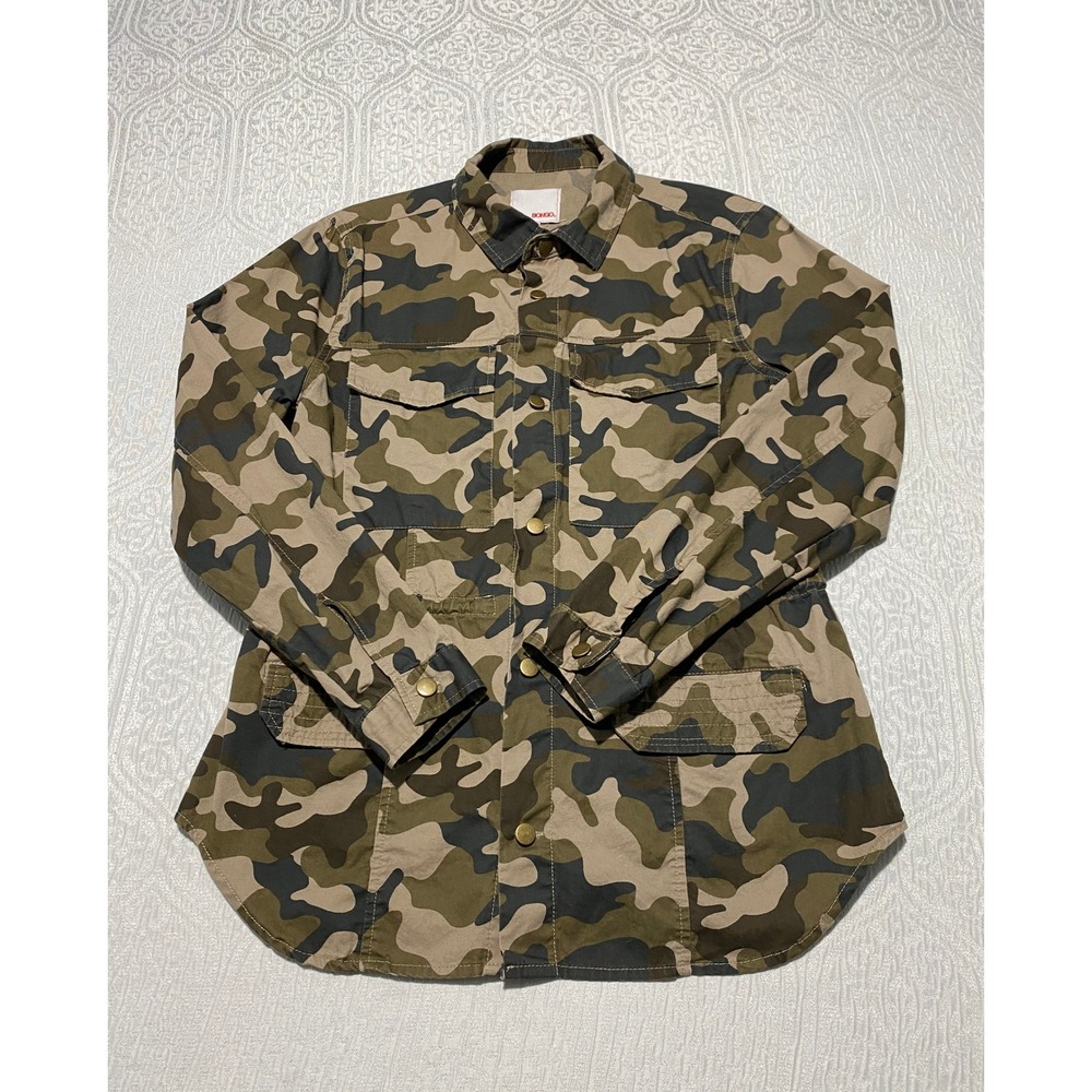 Bongo Camo Utility Shirt Drawstring Waist Button Front‎ Green Brown Size M